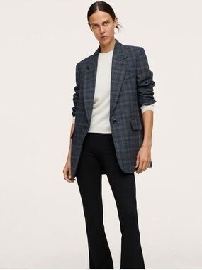 Mango MNG Navy Structured Textured Blazer Woman’s Size XSmall